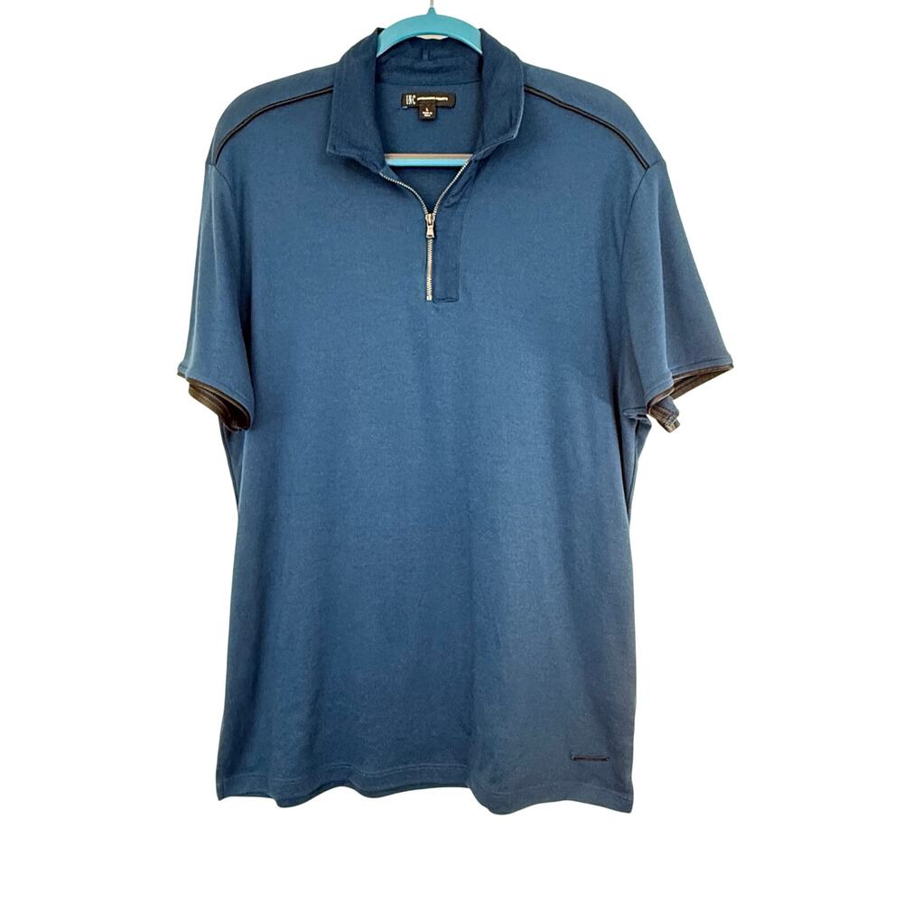 Men's INC International Concepts Blue Zip Collar Polo Shirt Cotton Polyester